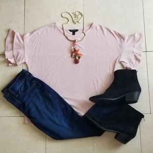 Banana Republic LuxeSpun Dusty Rose Tiered Sleeve Shirt *FREE Necklace